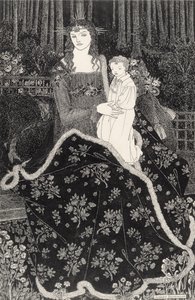大きなクリスマスカード、1895年（ラインブロックプリント） 作： Aubrey Beardsley